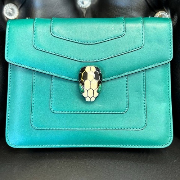 Bvlgari Serpenti Forever Square Cross-body Shoulder Bag calf Leather Emerald gre - Picture 2 of 12